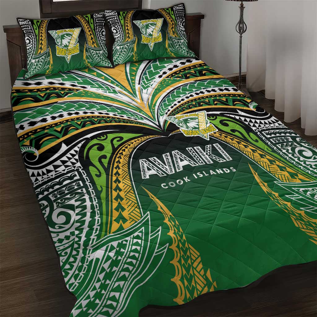 Cook Islands Rugby League Quilt Bed Set Avaiki Tatau Tribal Motifs Black Color - Polynesian Pride