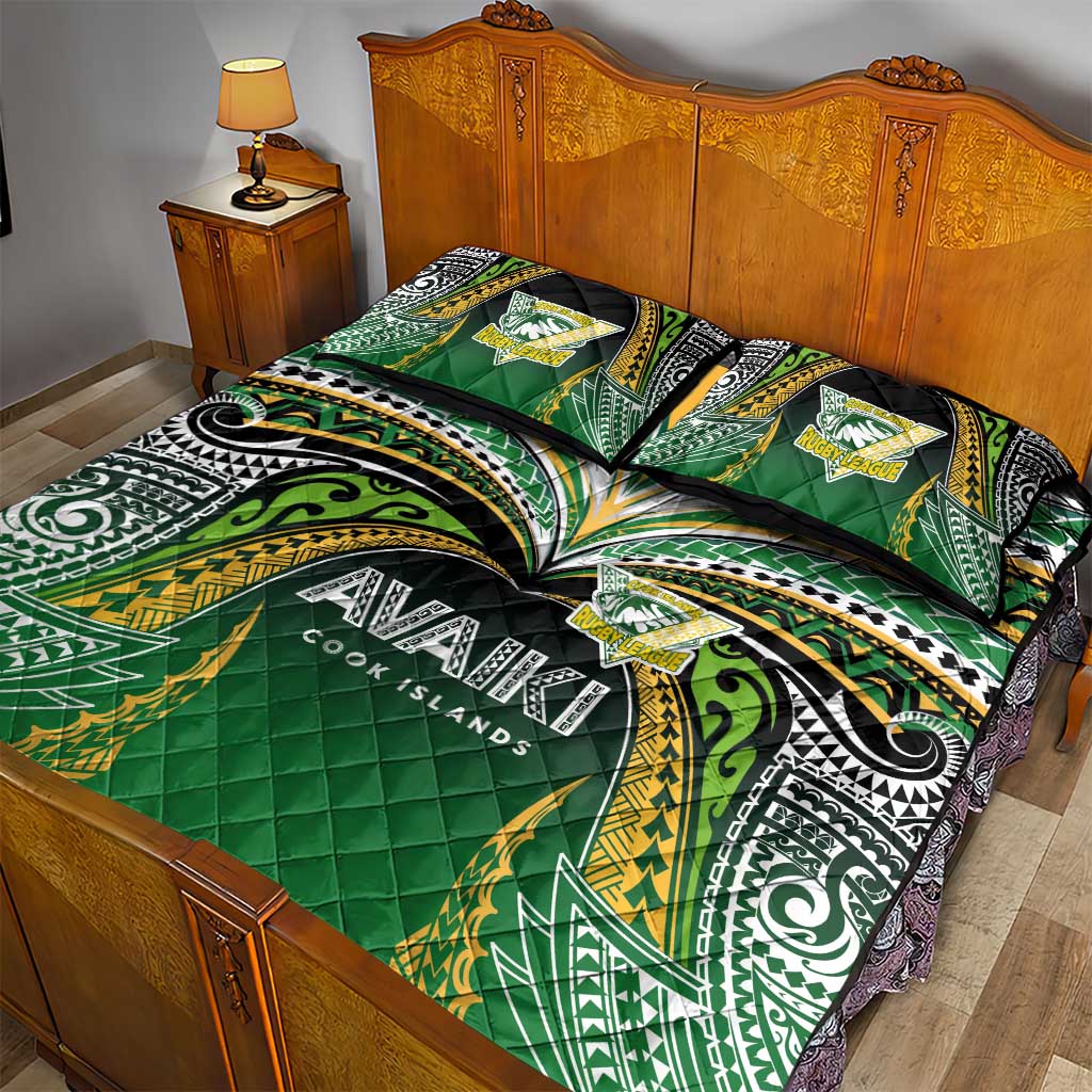 Cook Islands Rugby League Quilt Bed Set Avaiki Tatau Tribal Motifs Black Color - Polynesian Pride