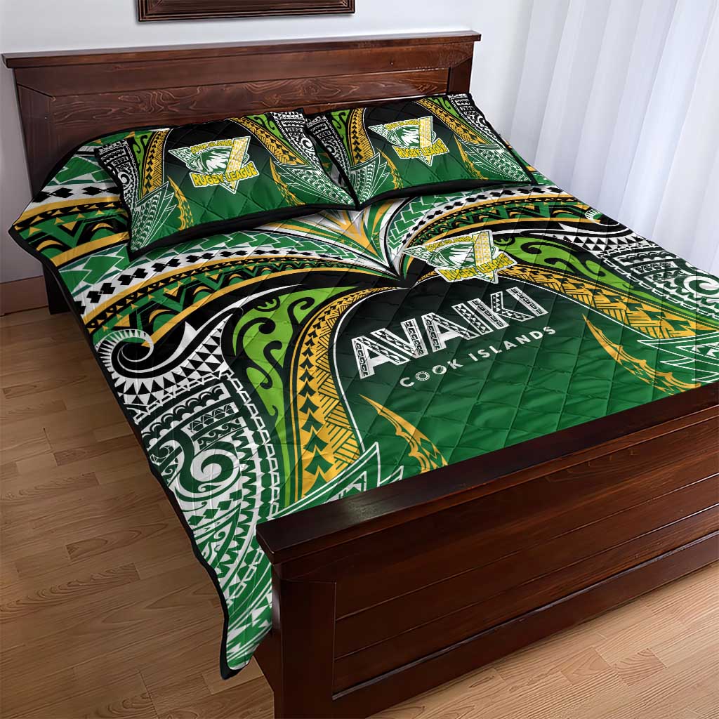 Cook Islands Rugby League Quilt Bed Set Avaiki Tatau Tribal Motifs Black Color - Polynesian Pride