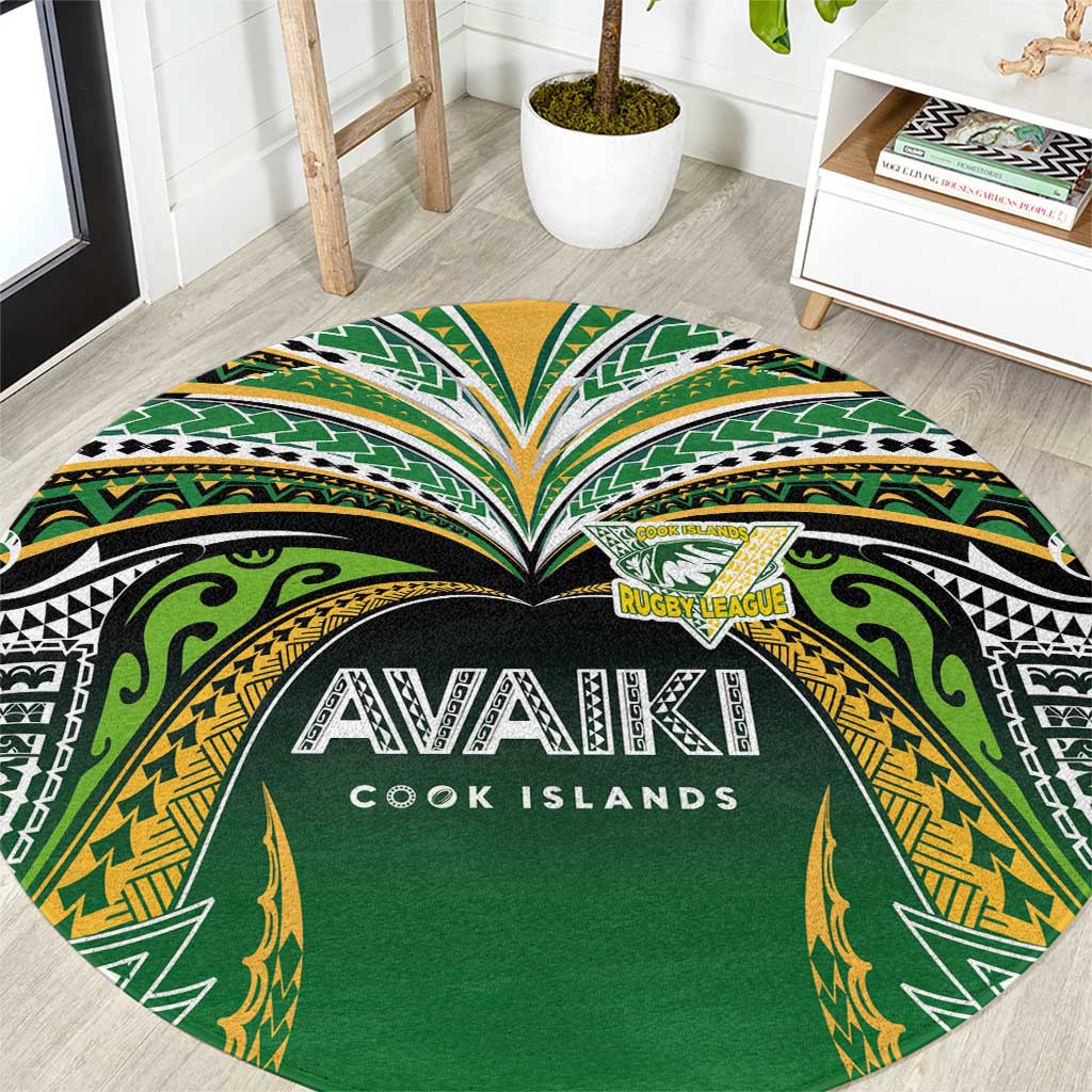 Cook Islands Rugby League Round Carpet Avaiki Tatau Tribal Motifs Black Color - Polynesian Pride