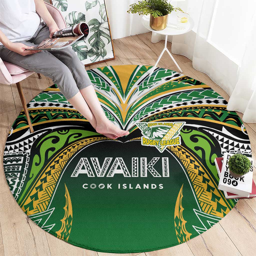 Cook Islands Rugby League Round Carpet Avaiki Tatau Tribal Motifs Black Color - Polynesian Pride