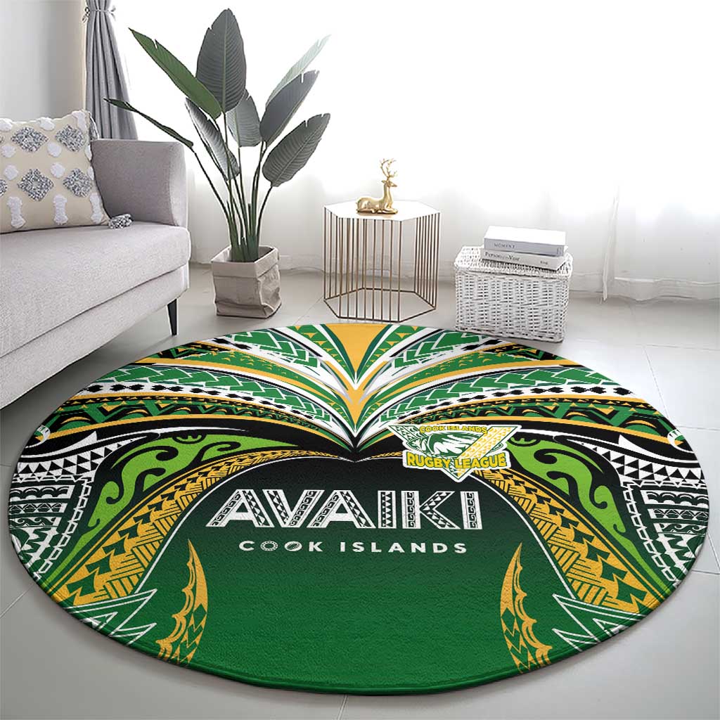 Cook Islands Rugby League Round Carpet Avaiki Tatau Tribal Motifs Black Color - Polynesian Pride