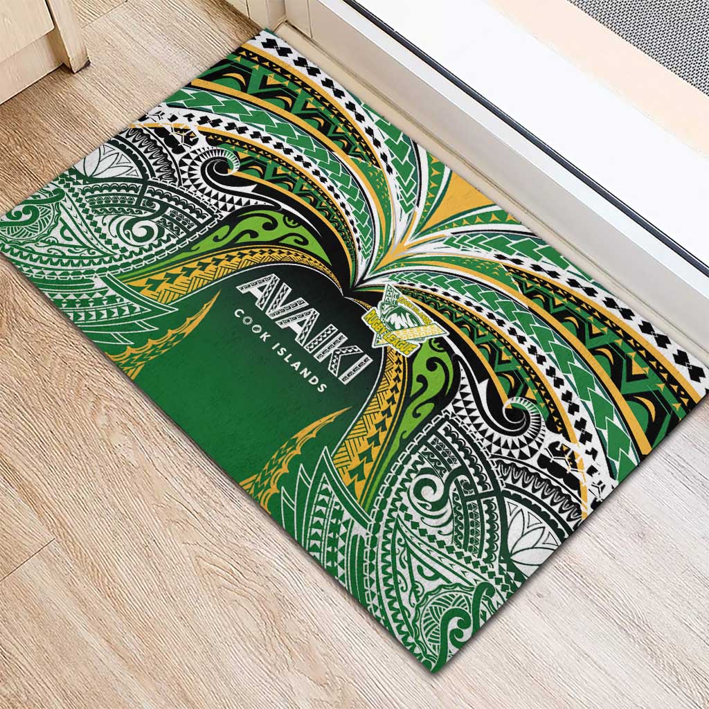 Cook Islands Rugby League Rubber Doormat Avaiki Tatau Tribal Motifs Black Color - Polynesian Pride