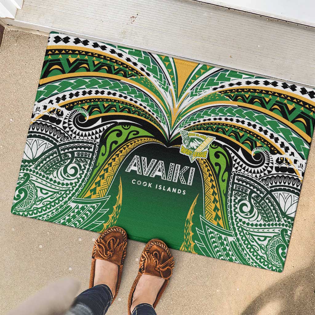 Cook Islands Rugby League Rubber Doormat Avaiki Tatau Tribal Motifs Black Color - Polynesian Pride