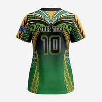 Custom Cook Islands Rugby League Scrub Top Avaiki Tatau Tribal Motifs Black Color - Polynesian Pride