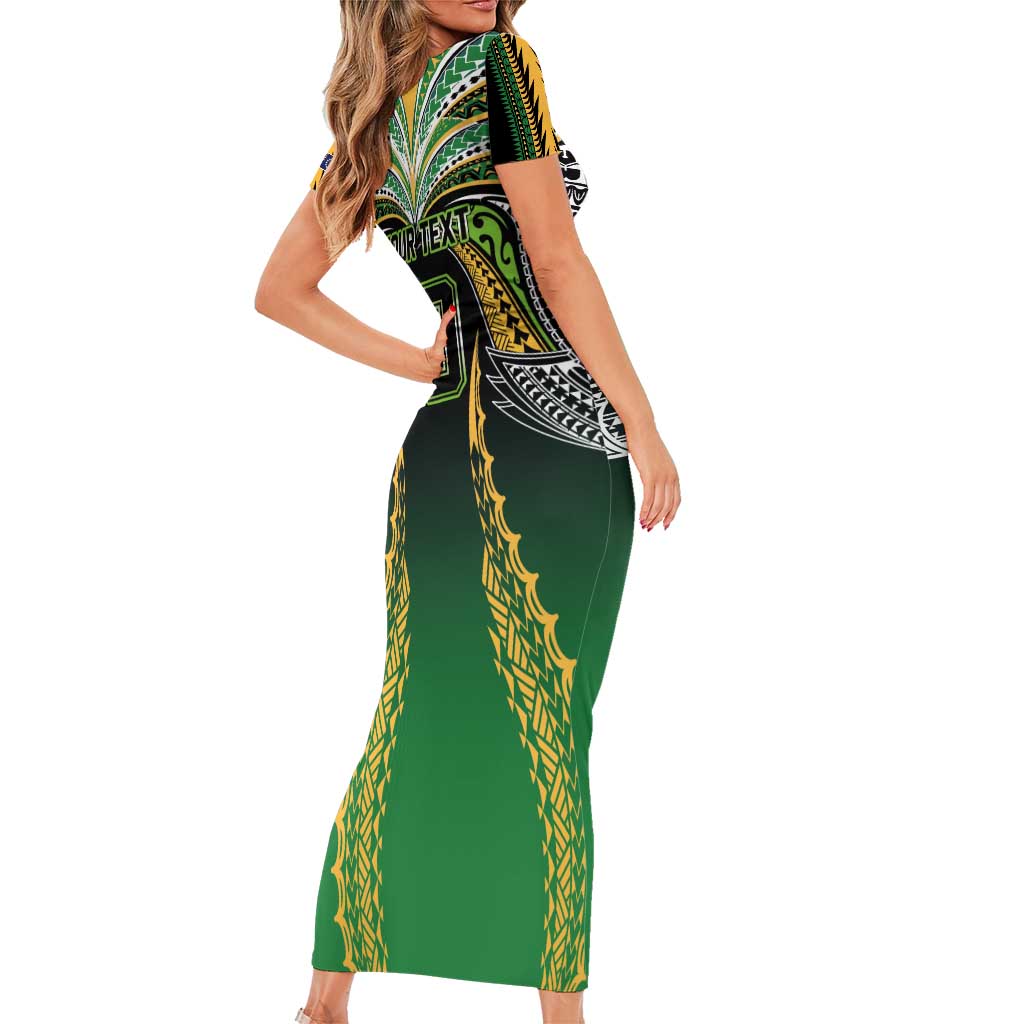 Custom Cook Islands Rugby League Short Sleeve Bodycon Dress Avaiki Tatau Tribal Motifs Black Color - Polynesian Pride