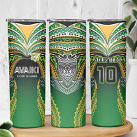 Custom Cook Islands Rugby League Skinny Tumbler Avaiki Tatau Tribal Motifs Black Color - Polynesian Pride