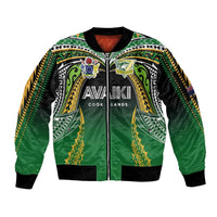 Custom Cook Islands Rugby League Sleeve Zip Bomber Jacket Avaiki Tatau Tribal Motifs Black Color - Polynesian Pride