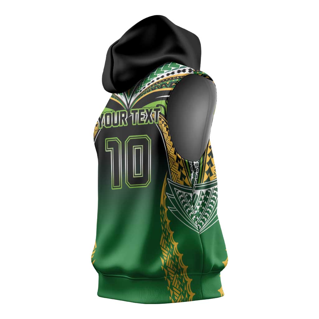 Custom Cook Islands Rugby League Sleeveless Hoodie Avaiki Tatau Tribal Motifs Black Color - Polynesian Pride