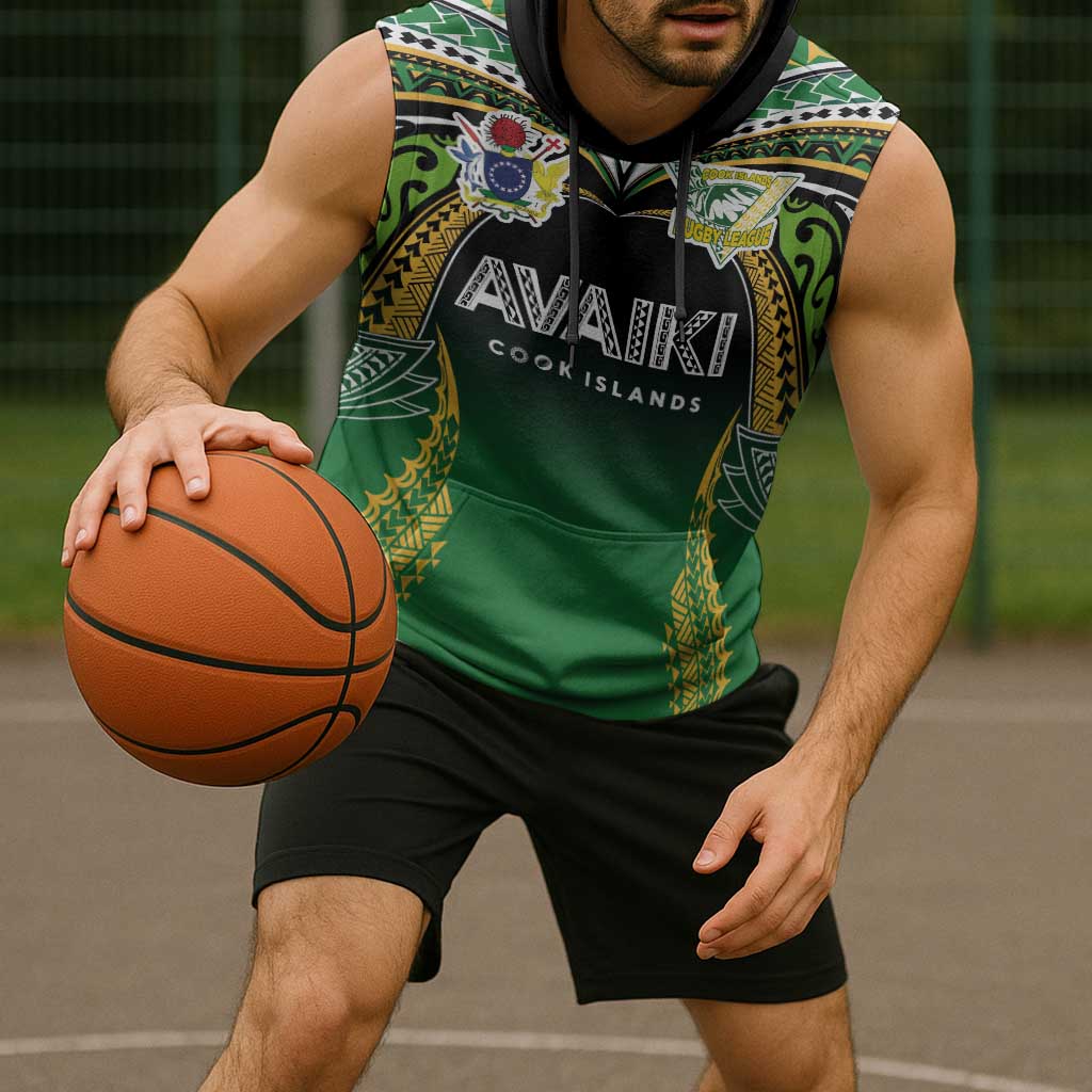 Custom Cook Islands Rugby League Sleeveless Hoodie Avaiki Tatau Tribal Motifs Black Color - Polynesian Pride