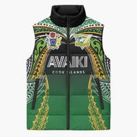 Custom Cook Islands Rugby League Sleeveless Puffer Jacket Avaiki Tatau Tribal Motifs Black Color - Polynesian Pride