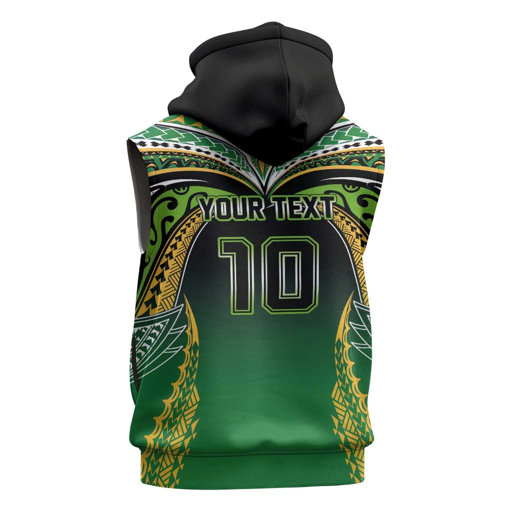 Custom Cook Islands Rugby League Sleeveless Zip Hoodie Avaiki Tatau Tribal Motifs Black Color - Polynesian Pride