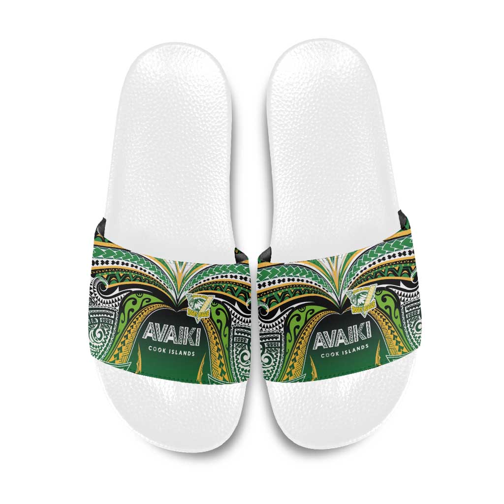 Cook Islands Rugby League Slide Sandals Avaiki Tatau Tribal Motifs Black Color - Polynesian Pride