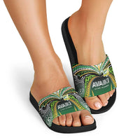 Cook Islands Rugby League Slide Sandals Avaiki Tatau Tribal Motifs Black Color - Polynesian Pride