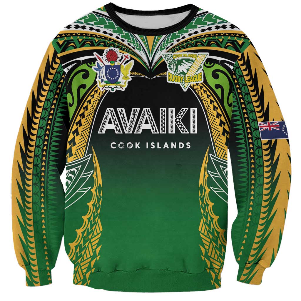 Custom Cook Islands Rugby League Sweatshirt Avaiki Tatau Tribal Motifs Black Color - Polynesian Pride