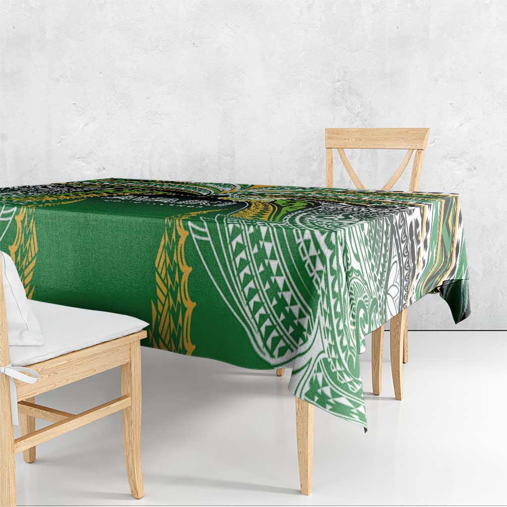 Cook Islands Rugby League Tablecloth Avaiki Tatau Tribal Motifs Black Color - Polynesian Pride