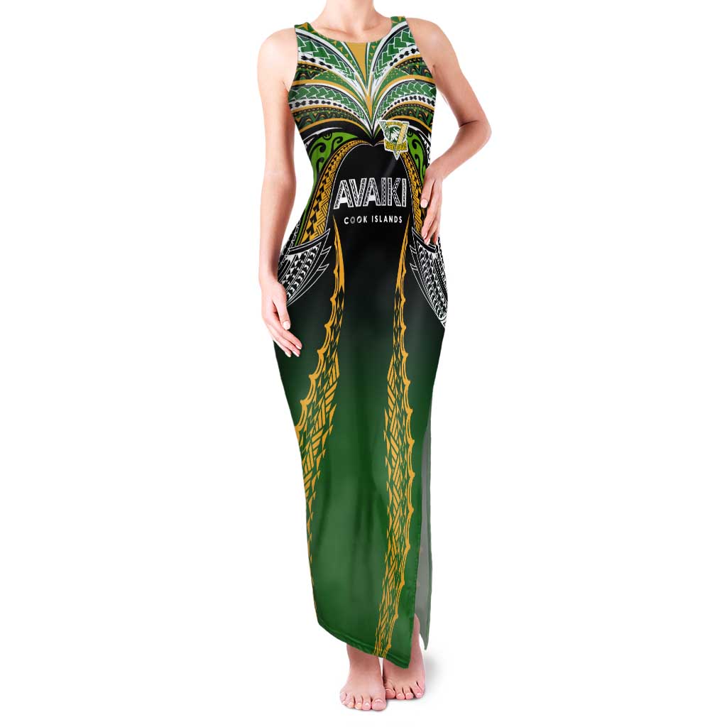 Custom Cook Islands Rugby League Tank Maxi Dress Avaiki Tatau Tribal Motifs Black Color - Polynesian Pride