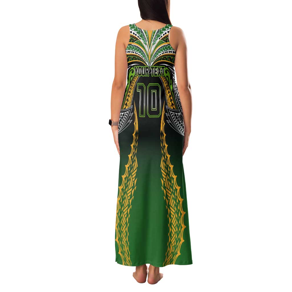 Custom Cook Islands Rugby League Tank Maxi Dress Avaiki Tatau Tribal Motifs Black Color - Polynesian Pride