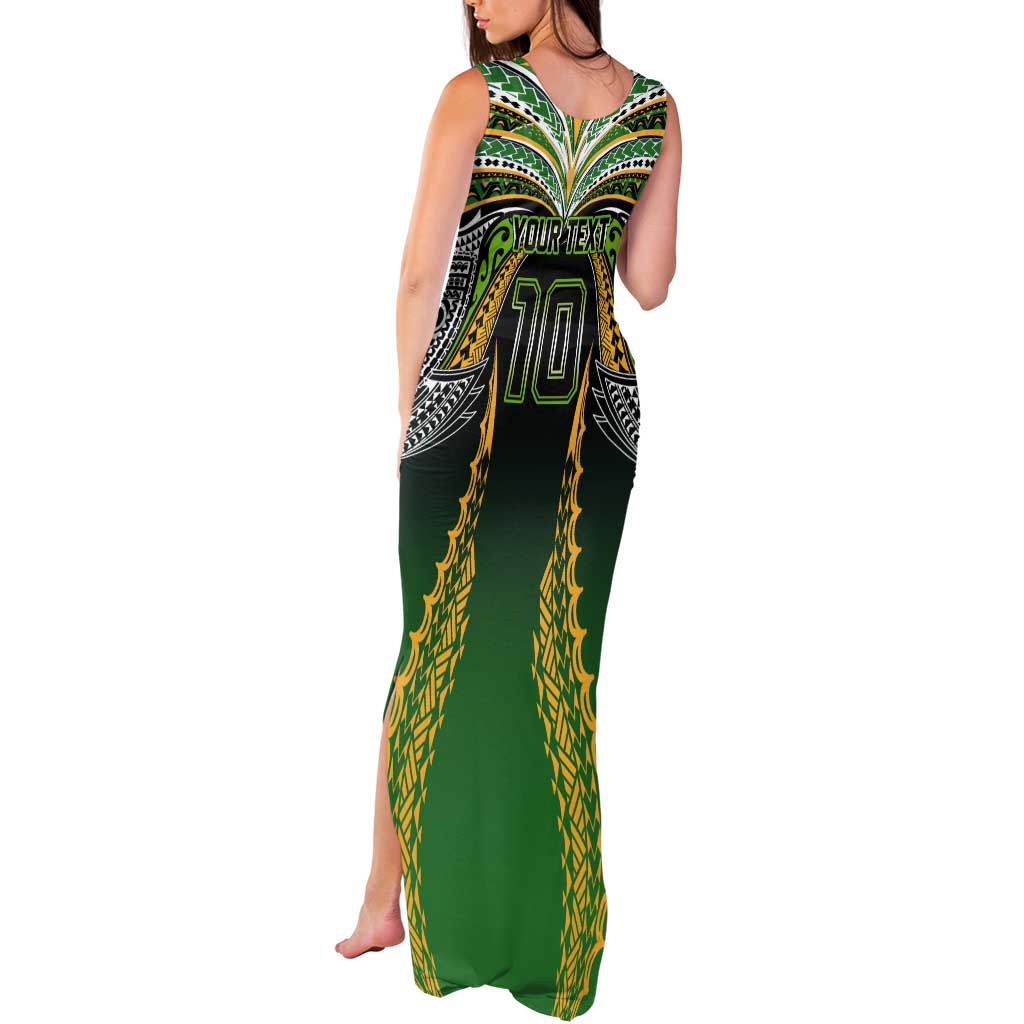Custom Cook Islands Rugby League Tank Maxi Dress Avaiki Tatau Tribal Motifs Black Color - Polynesian Pride