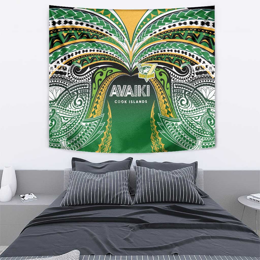 Cook Islands Rugby League Tapestry Avaiki Tatau Tribal Motifs Black Color - Polynesian Pride