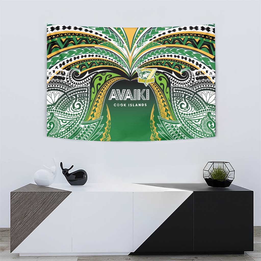 Cook Islands Rugby League Tapestry Avaiki Tatau Tribal Motifs Black Color - Polynesian Pride