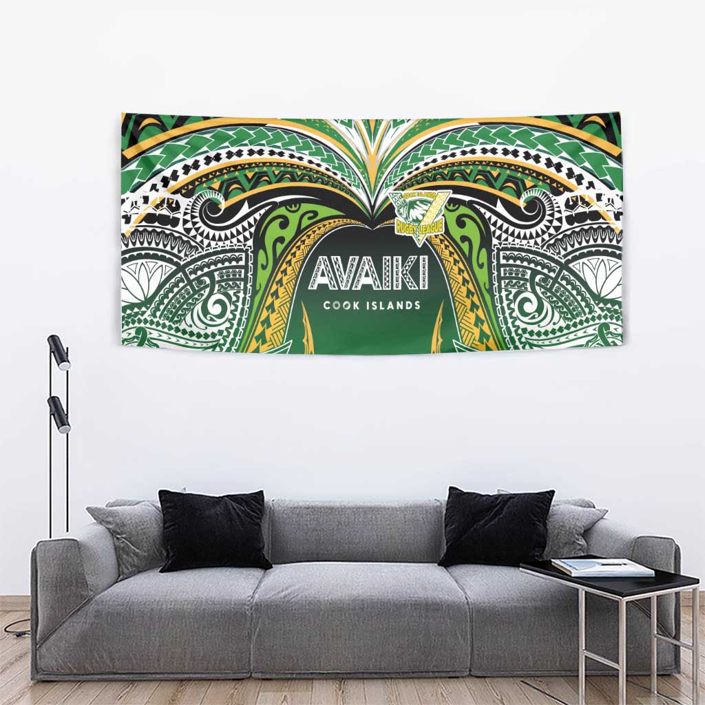 Cook Islands Rugby League Tapestry Avaiki Tatau Tribal Motifs Black Color - Polynesian Pride