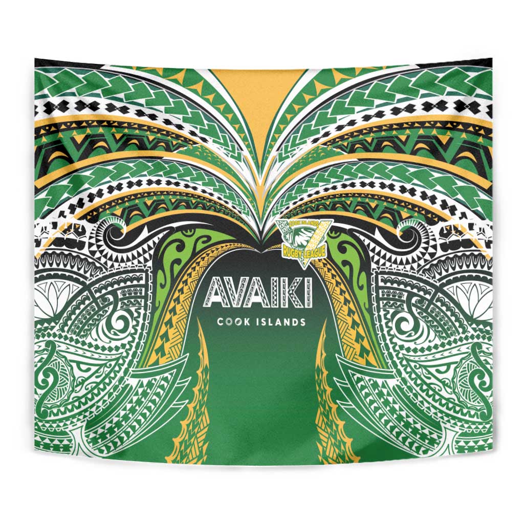 Cook Islands Rugby League Tapestry Avaiki Tatau Tribal Motifs Black Color - Polynesian Pride