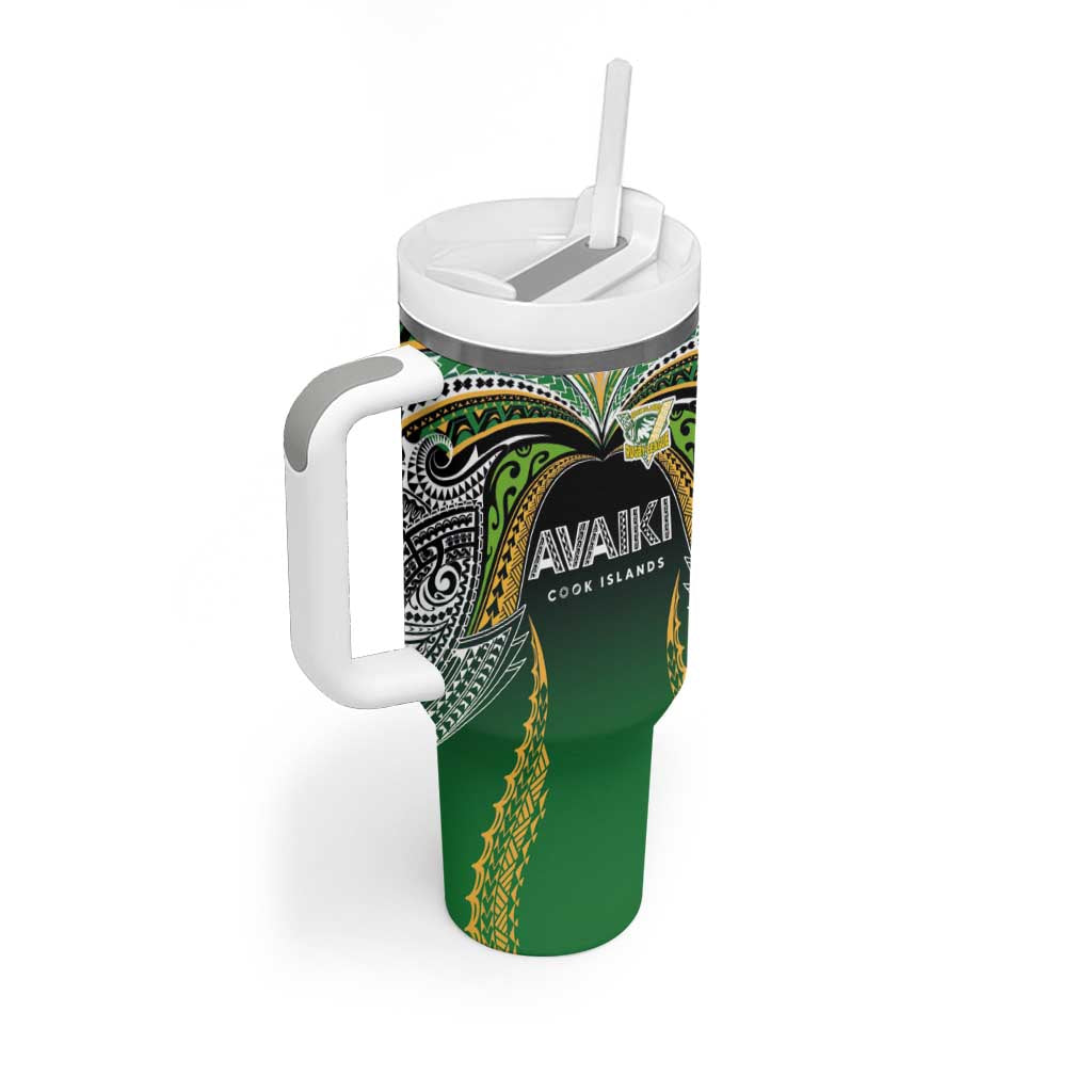 Custom Cook Islands Rugby League Tumbler With Handle Avaiki Tatau Tribal Motifs Black Color - Polynesian Pride
