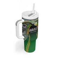 Custom Cook Islands Rugby League Tumbler With Handle Avaiki Tatau Tribal Motifs Black Color - Polynesian Pride