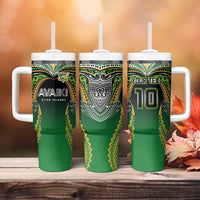 Custom Cook Islands Rugby League Tumbler With Handle Avaiki Tatau Tribal Motifs Black Color - Polynesian Pride
