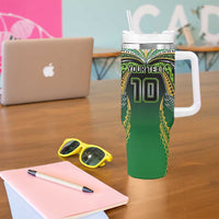 Custom Cook Islands Rugby League Tumbler With Handle Avaiki Tatau Tribal Motifs Black Color - Polynesian Pride