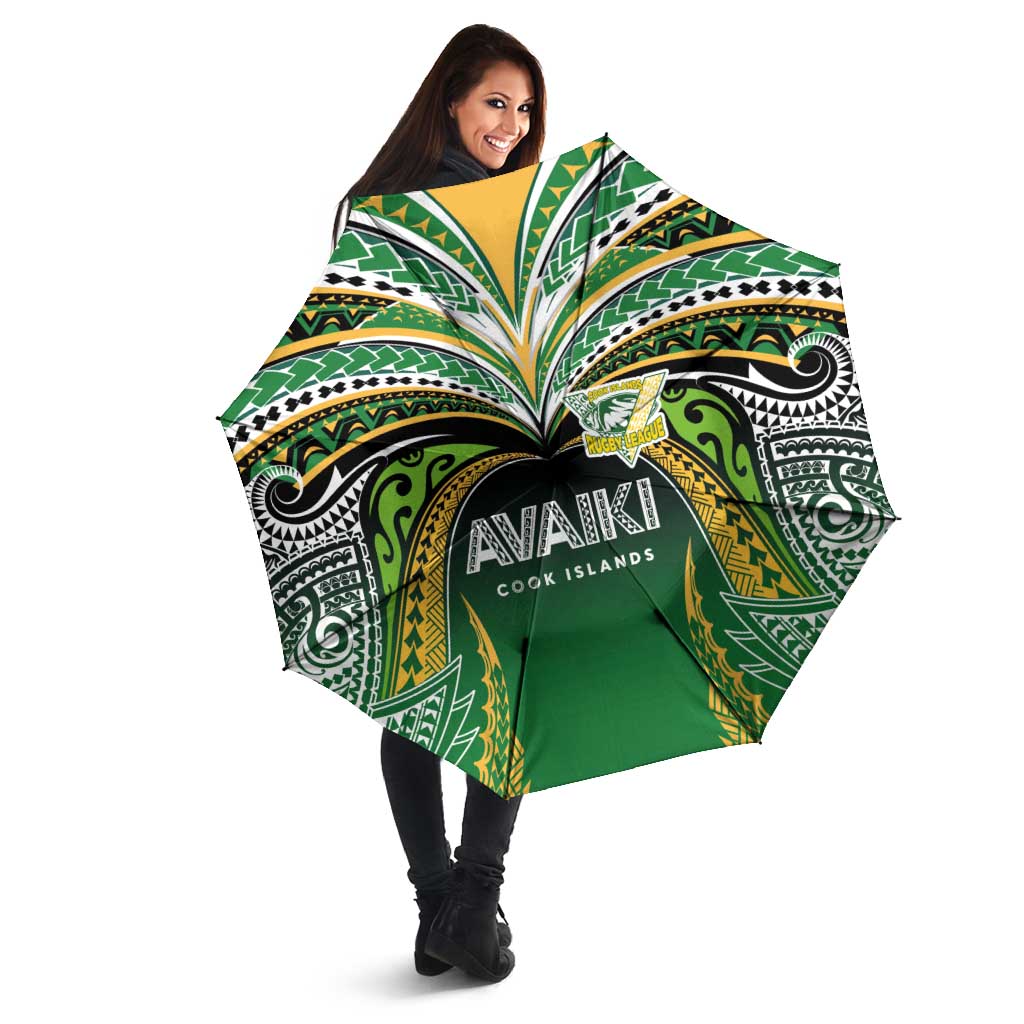 Cook Islands Rugby League Umbrella Avaiki Tatau Tribal Motifs Black Color - Polynesian Pride