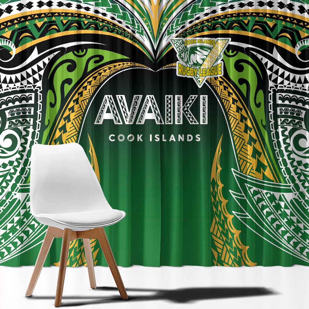 Cook Islands Rugby League Window Curtain Avaiki Tatau Tribal Motifs Black Color - Polynesian Pride