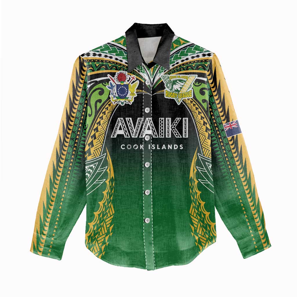 Custom Cook Islands Rugby League Women Casual Shirt Avaiki Tatau Tribal Motifs Black Color - Polynesian Pride