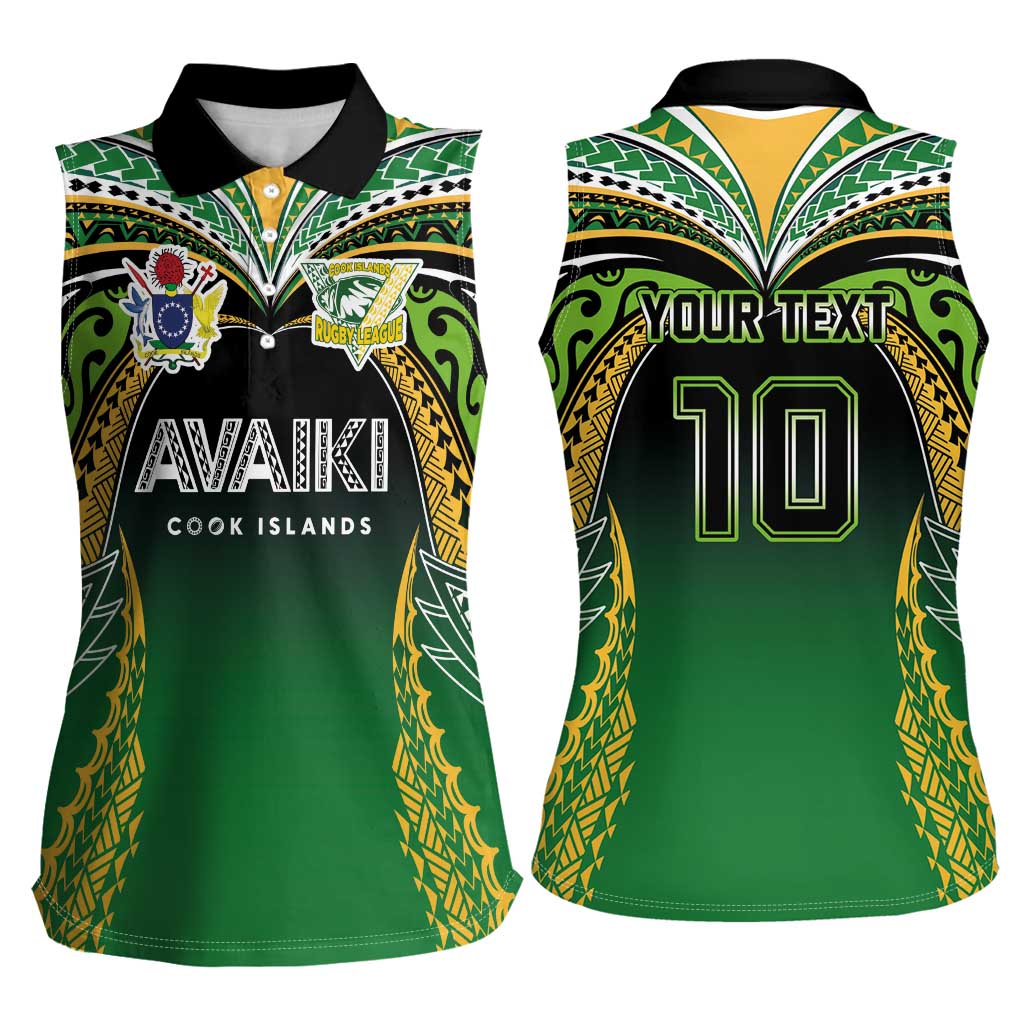 Custom Cook Islands Rugby League Women Sleeveless Polo Shirt Avaiki Tatau Tribal Motifs Black Color - Polynesian Pride