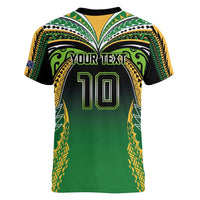 Custom Cook Islands Rugby League Women V-Neck T-Shirt Avaiki Tatau Tribal Motifs Black Color - Polynesian Pride