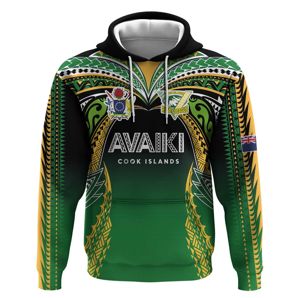 Custom Cook Islands Rugby League Zip Hoodie Avaiki Tatau Tribal Motifs Black Color - Polynesian Pride