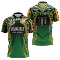 Custom Cook Islands Rugby League Zipper Polo Shirt Avaiki Tatau Tribal Motifs Black Color - Polynesian Pride