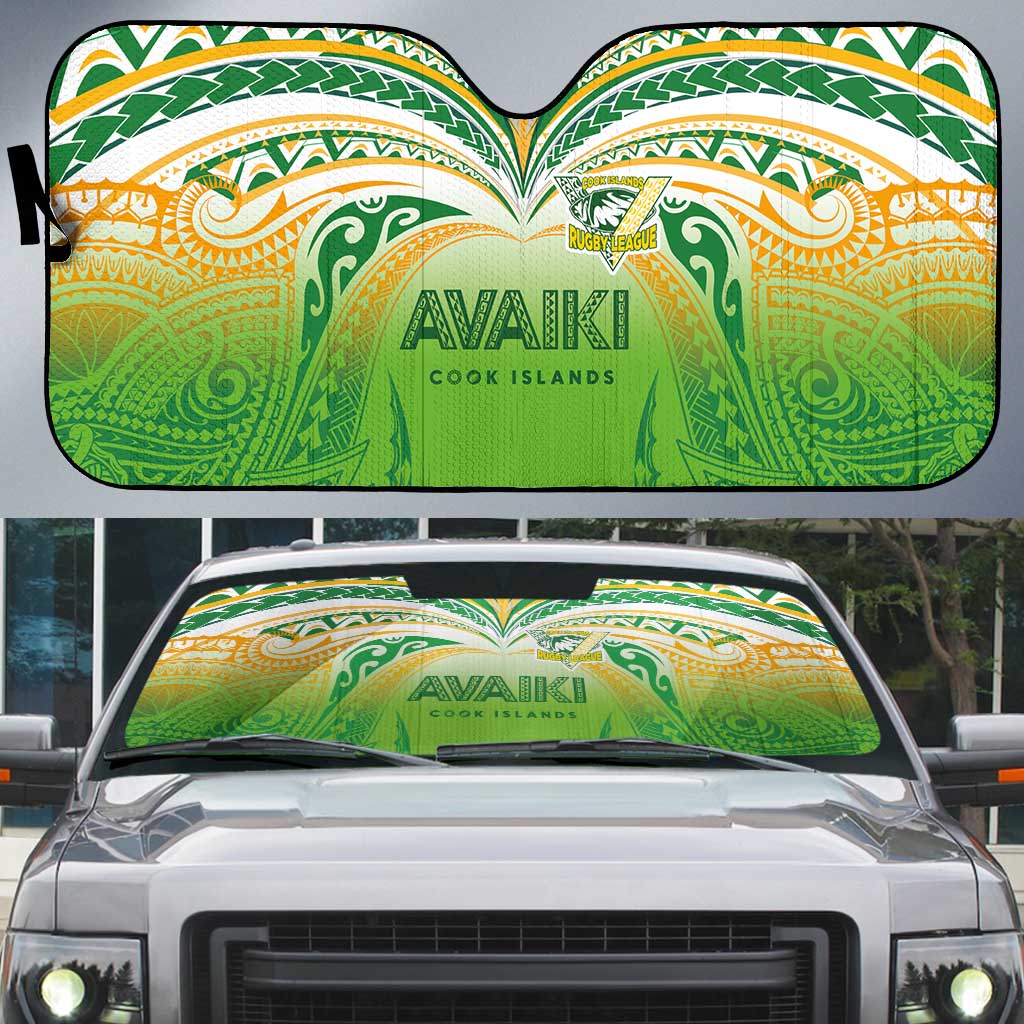 Cook Islands Rugby League Auto Sun Shade Avaiki Tatau Tribal Motifs White Color - Polynesian Pride
