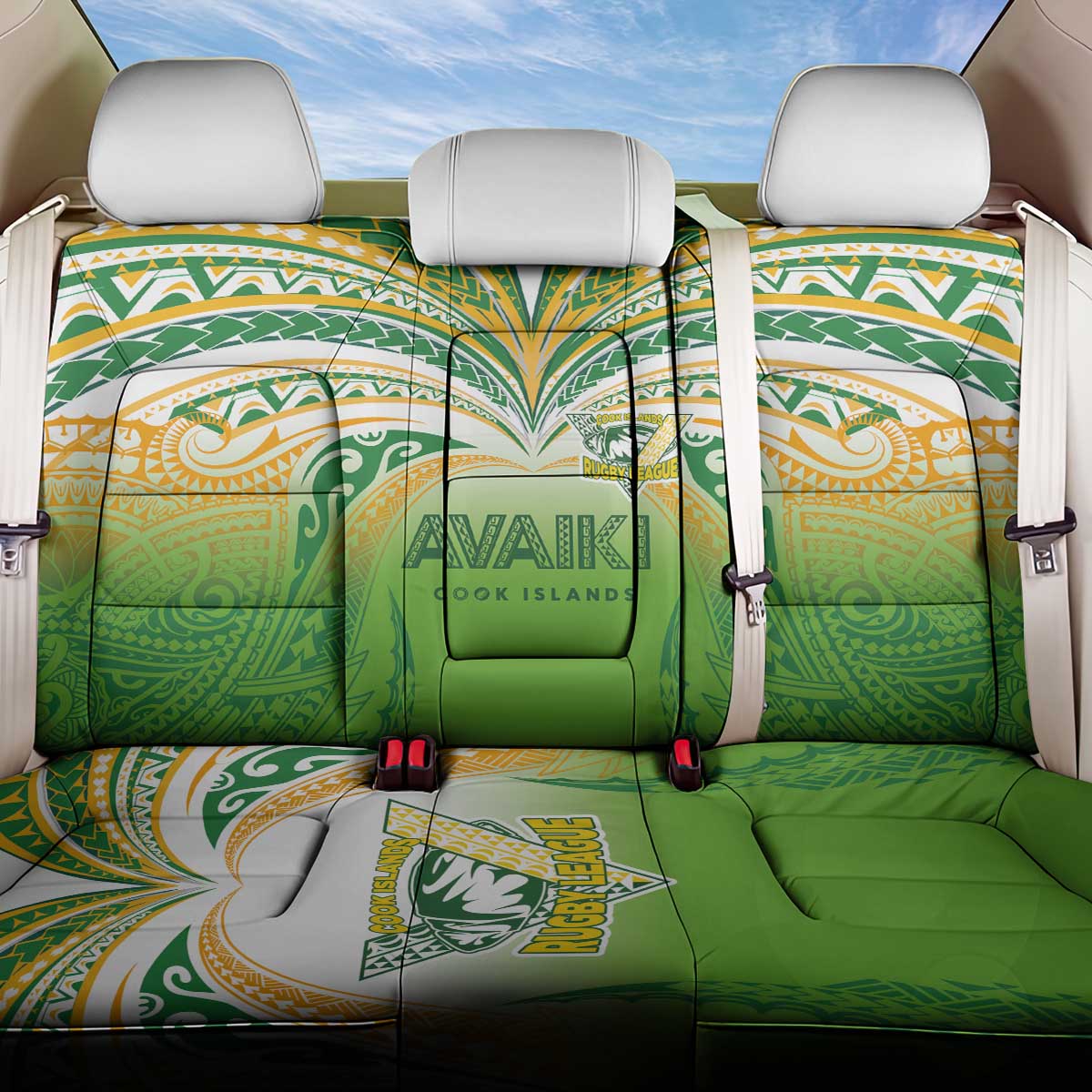 Cook Islands Rugby League Back Car Seat Cover Avaiki Tatau Tribal Motifs White Color - Polynesian Pride