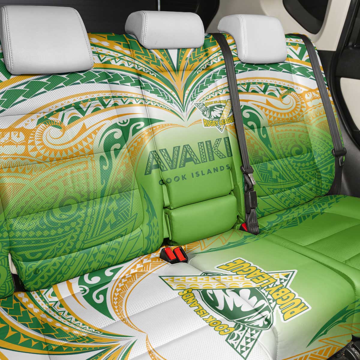 Cook Islands Rugby League Back Car Seat Cover Avaiki Tatau Tribal Motifs White Color - Polynesian Pride