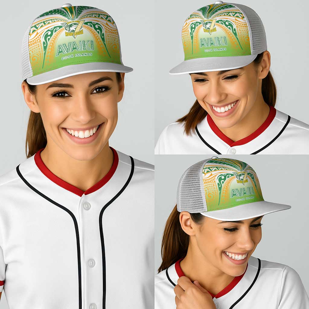 Cook Islands Rugby League Baseball Net Cap Avaiki Tatau Tribal Motifs White Color - Polynesian Pride