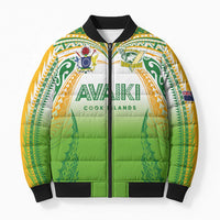 Custom Cook Islands Rugby League Bomber Puffer Jacket Avaiki Tatau Tribal Motifs White Color - Polynesian Pride