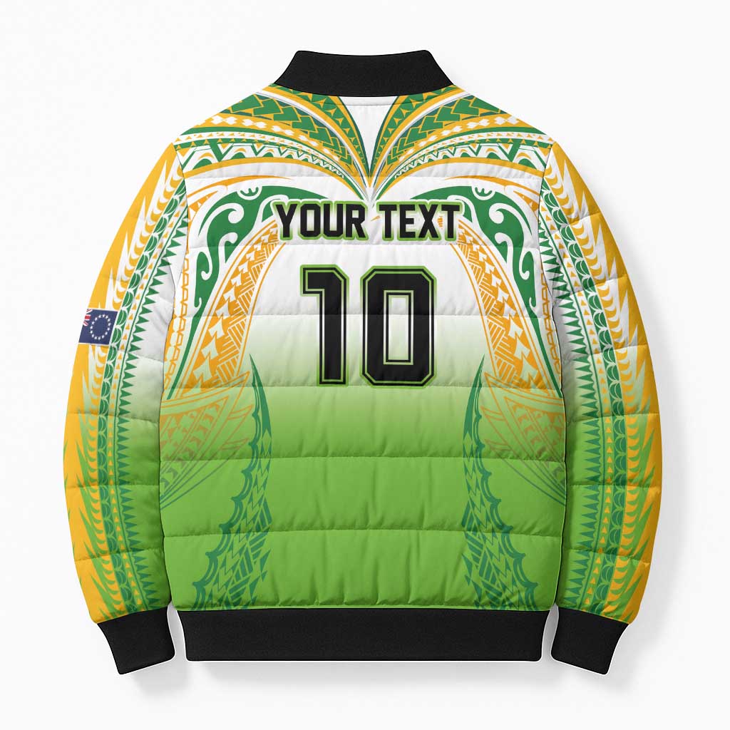 Custom Cook Islands Rugby League Bomber Puffer Jacket Avaiki Tatau Tribal Motifs White Color - Polynesian Pride