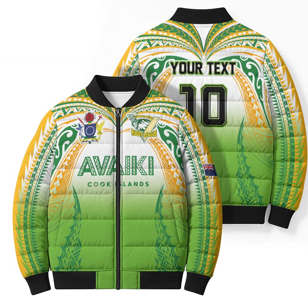 Custom Cook Islands Rugby League Bomber Puffer Jacket Avaiki Tatau Tribal Motifs White Color - Polynesian Pride