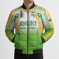 Custom Cook Islands Rugby League Bomber Puffer Jacket Avaiki Tatau Tribal Motifs White Color - Polynesian Pride