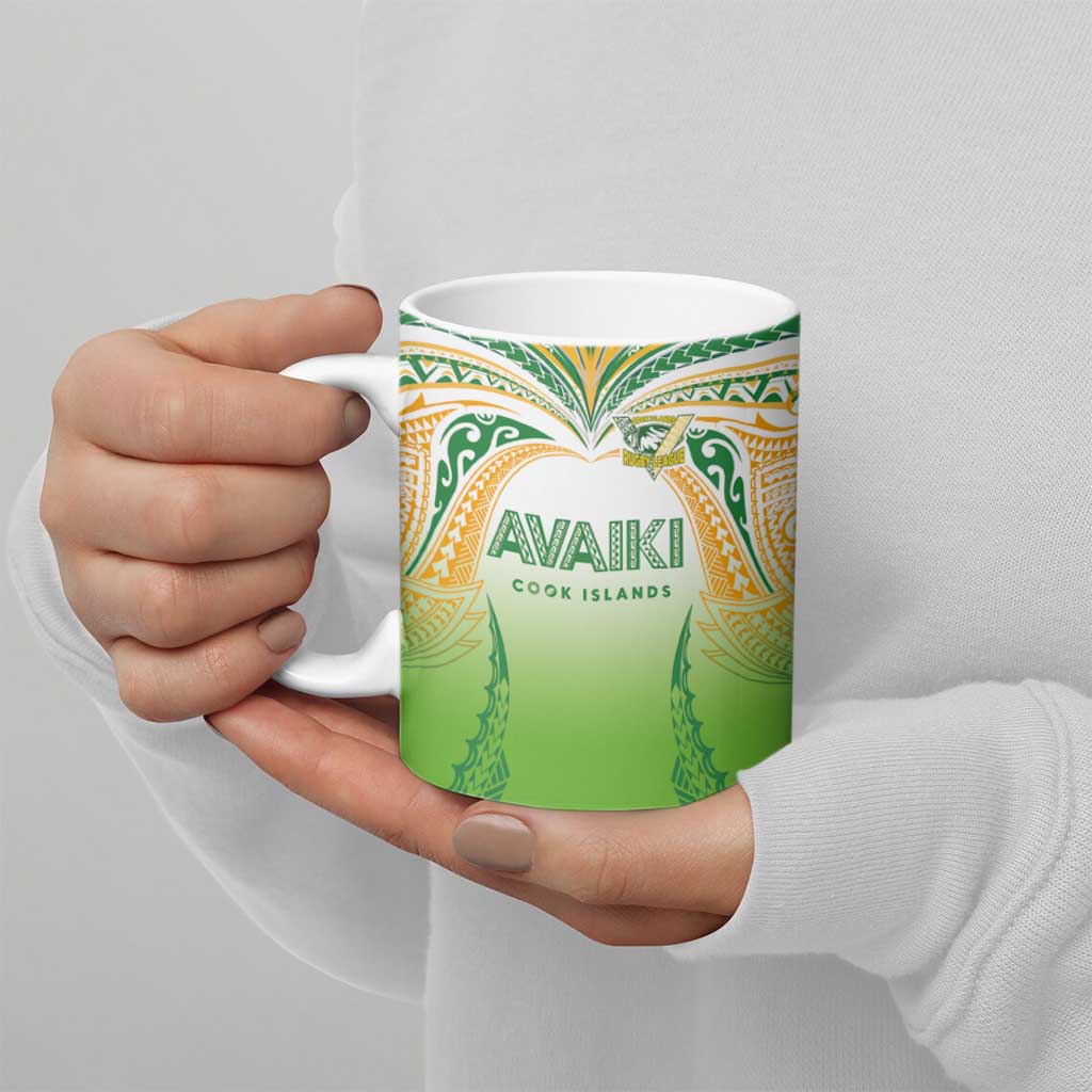 Custom Cook Islands Rugby League Ceramic Mug Avaiki Tatau Tribal Motifs White Color - Polynesian Pride