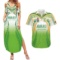 Custom Cook Islands Rugby League Couples Matching Summer Maxi Dress and Hawaiian Shirt Avaiki Tatau Tribal Motifs White Color - Polynesian Pride