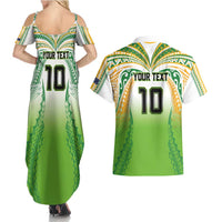 Custom Cook Islands Rugby League Couples Matching Summer Maxi Dress and Hawaiian Shirt Avaiki Tatau Tribal Motifs White Color - Polynesian Pride