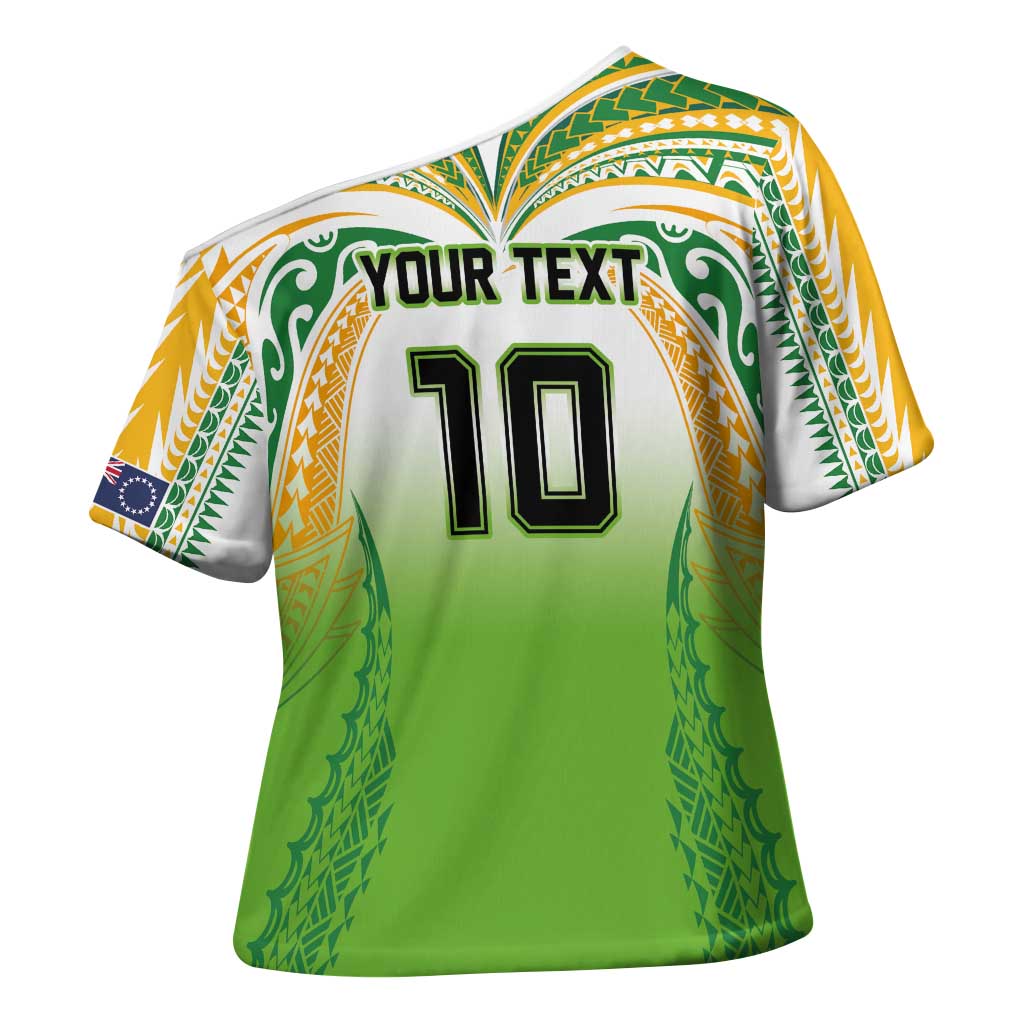 Custom Cook Islands Rugby League Cross Shoulder Shirt Avaiki Tatau Tribal Motifs White Color - Polynesian Pride